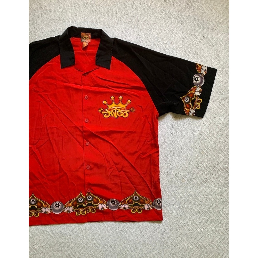 VTG Y2K JNCO Jeans‎ Mens Camp 8 Ball Bowling Shirt Multicolor button up Sz 2XL